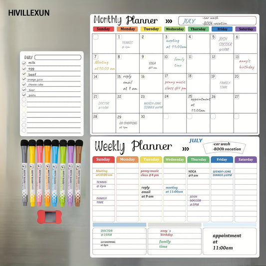 3-Pack Hivillexun Deluxe Magnetic Dry Erase Calendar Whiteboard Set