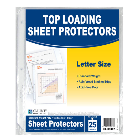 Top Loading Sheet Protectors, Clear, Standard Weight Polypropylene, 11 x 8 1/2, 25/PK (Set of 12 PK)