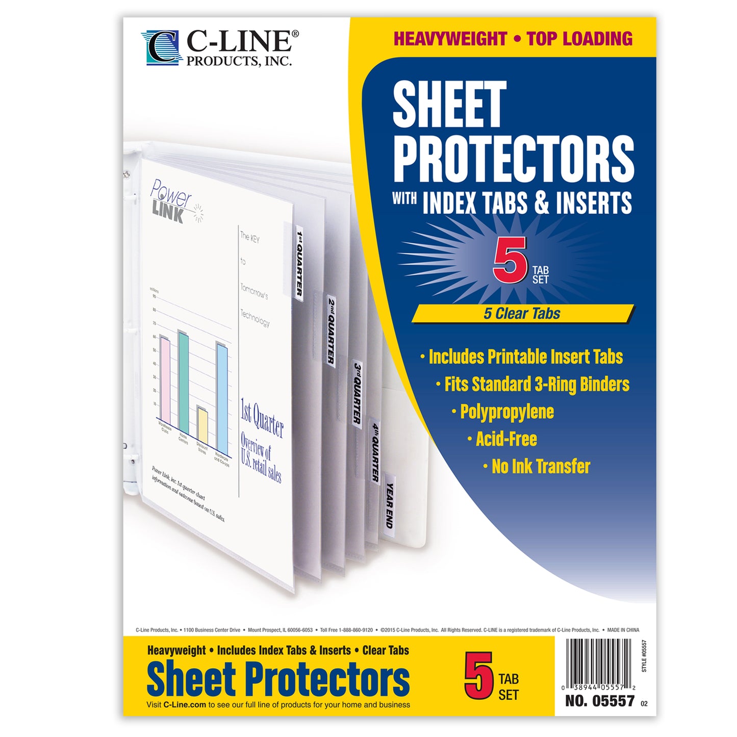 Polypropylene Sheet Protector with Index Tabs, Clear Tabs, 11 x 8 1/2, 5/ST (Set of 12 ST)