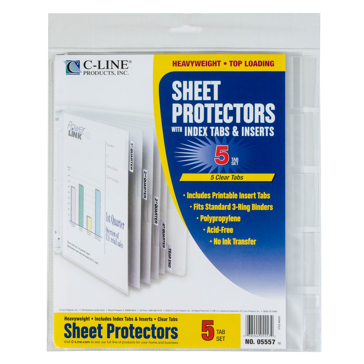 Polypropylene Sheet Protector with Index Tabs, Clear Tabs, 11 x 8 1/2, 5/ST (Set of 12 ST)