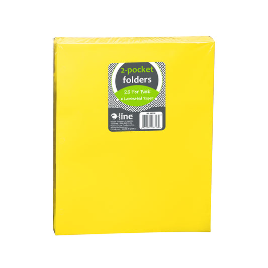 2-Pocket Laminated Paper Portfolio with 3-Hole Punch, Yellow, 25/PK, 06316