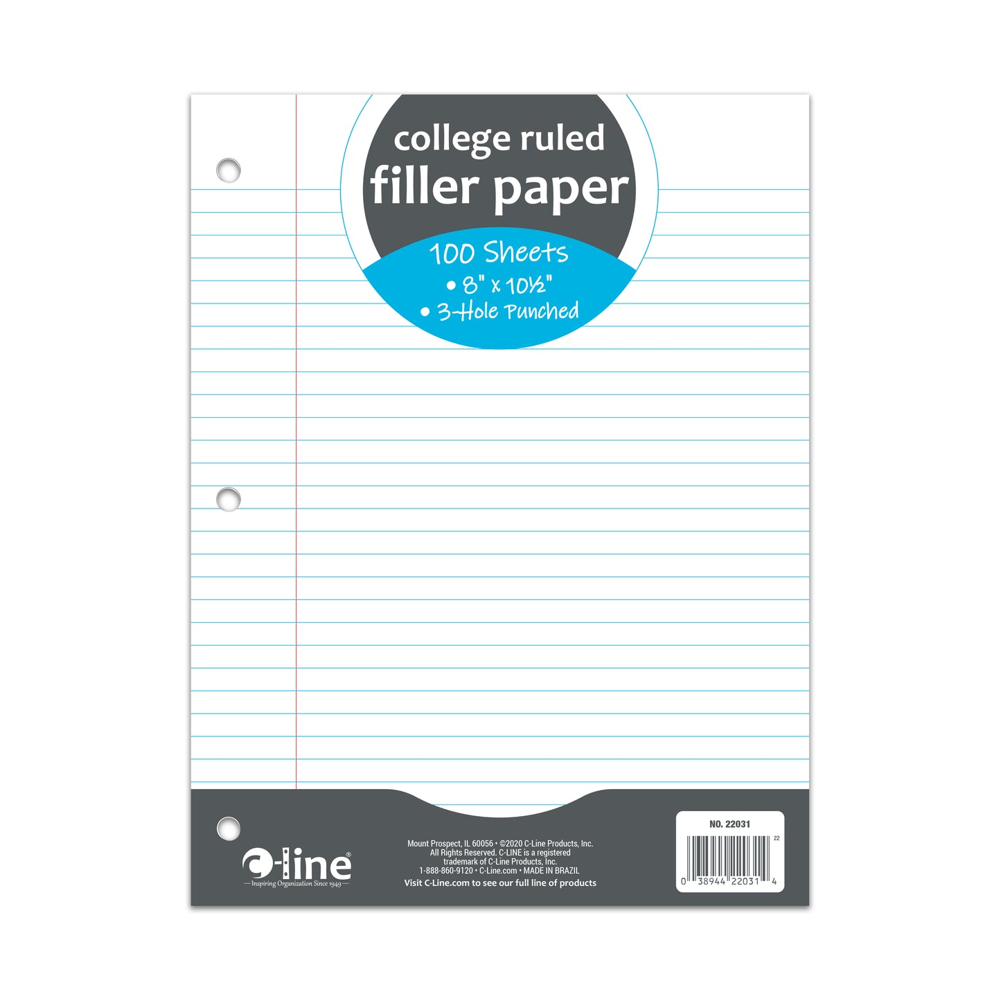 Filler Paper, College Ruled, 8 x 10-1/2, 100/Pack (Set of 36 PK)