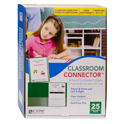 Classroom Connector Folders, Green, 25/BX, 32003