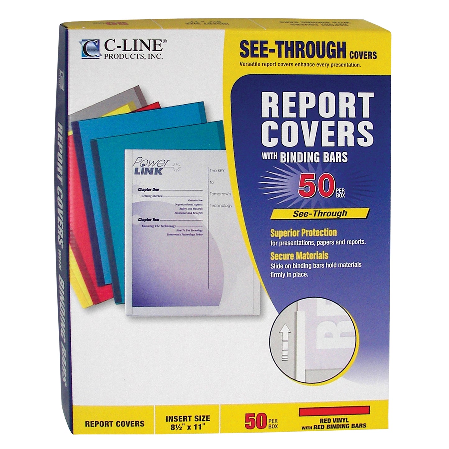 Vinyl Report Covers with Binding Bars, Red, matching binding bars, 11 x 8 1/2, 50/BX, 32554