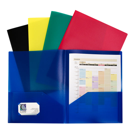 Two-Pocket Heavyweight Poly Portfolio Folder, Assorted Primary Colors, 10/PK, 32950