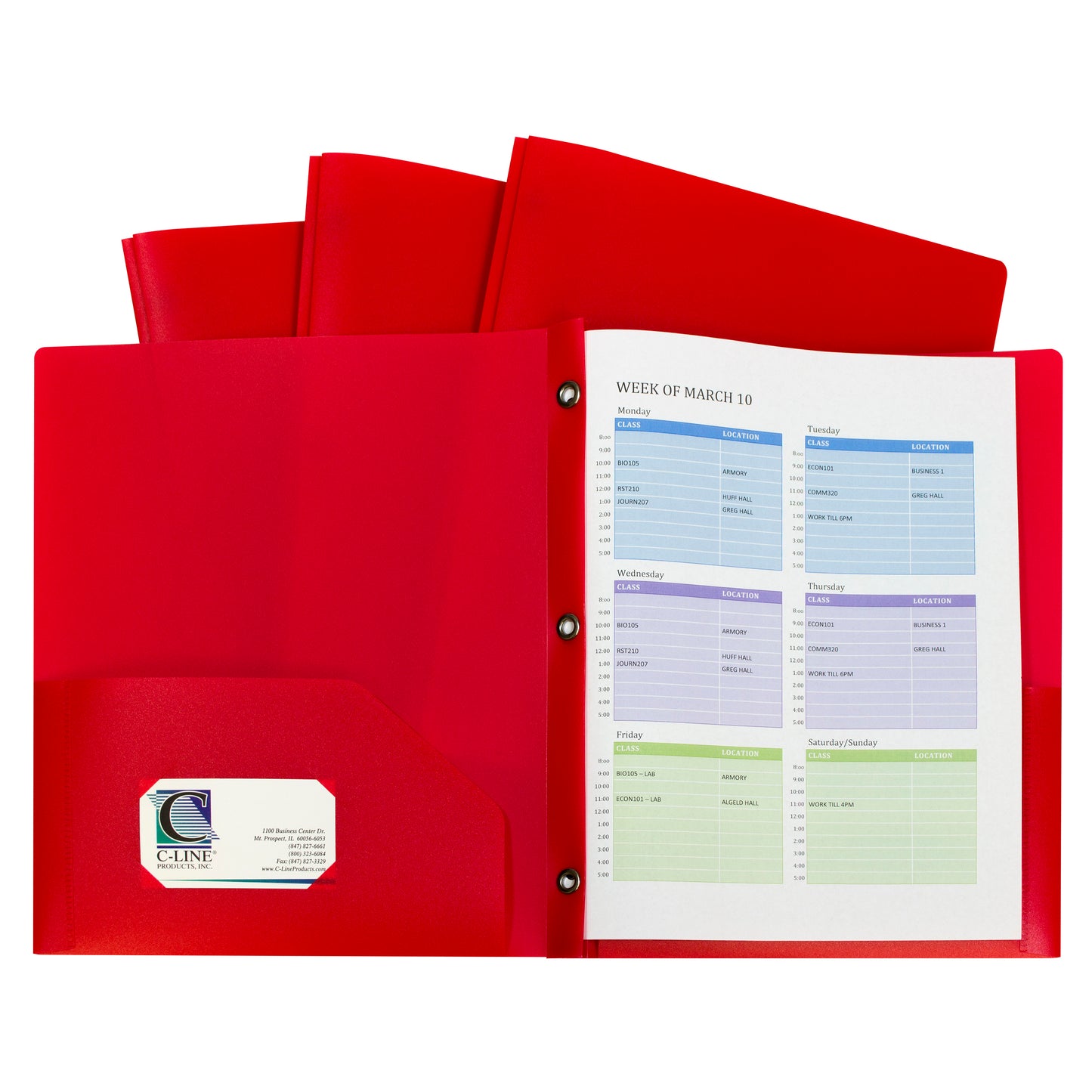 Two-Pocket Heavyweight Poly Portfolio Folder with Prongs, Red, 10/PK, 32964