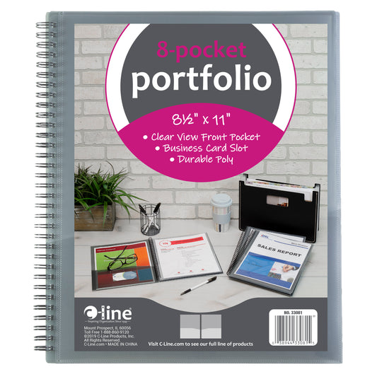 8-Pocket Spiral-Bound Poly Portfolio, Smoke (Set of 12 Portfolios)