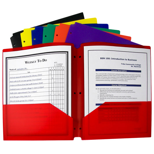 Two-Pocket Heavyweight Poly Portfolio Folder with Three-Hole Punch, Assorted Primary Colors (Color May Vary) (Set of 36 Folders)