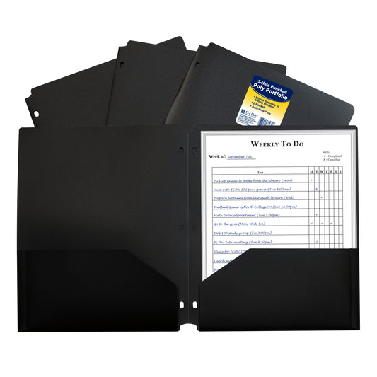 Two-Pocket Heavyweight Poly Portfolio Folder with Three-Hole Punch, Black, 1/EA (Set of 25 EA)