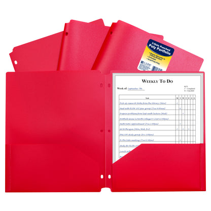 Heavyweight Poly Portfolio Folder with Three-Hole Punch, Red, 1/EA (Set of 25 EA)