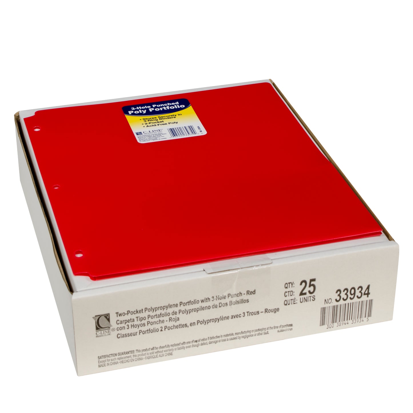 Heavyweight Poly Portfolio Folder with Three-Hole Punch, Red, 1/EA (Set of 25 EA)