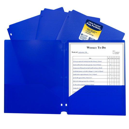 Two-Pocket Heavyweight Poly Portfolio Folder with Three-Hole Punch, Blue, 33935, 1/EA (Set of 25 EA)