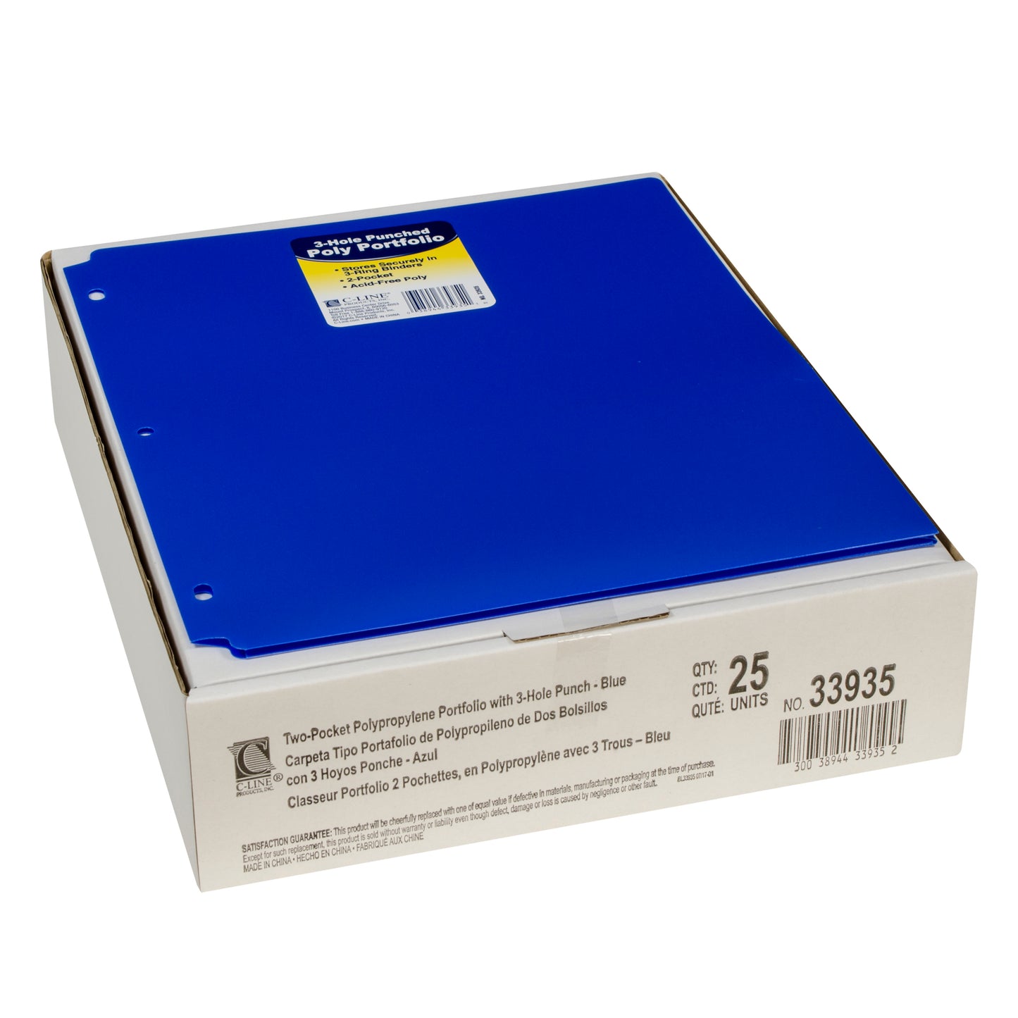 Two-Pocket Heavyweight Poly Portfolio Folder with Three-Hole Punch, Blue, 33935, 1/EA (Set of 25 EA)