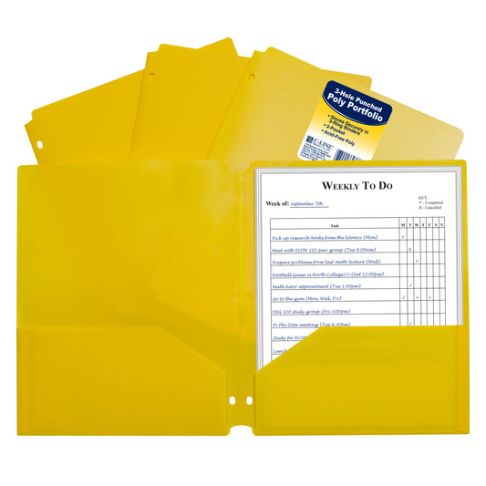 Two-Pocket Heavyweight Poly Portfolio Folder with Three-Hole Punch, Yellow, 1/EA (Set of 25 EA)