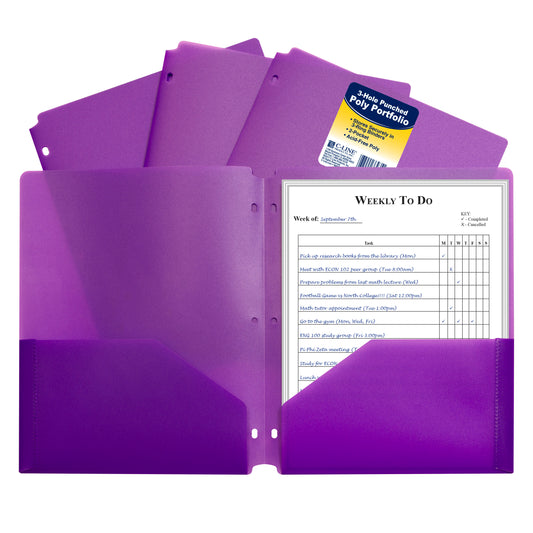 Two-Pocket Heavyweight Poly Portfolio Folder with Three-Hole Punch, Purple, 1/EA (Set of 25 EA)