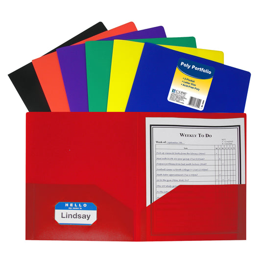 Two-Pocket Heavyweight Poly Portfolio Folder, Primary Colors (Color May Vary) (Set of 36 Folders)