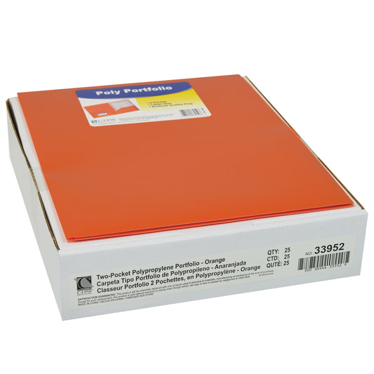 Two-Pocket Heavyweight Poly Portfolio Folder, Orange (Set of 25 Folders)