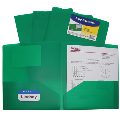 Two-Pocket Heavyweight Poly Portfolio Folder, Green (Set of 25 Folders)