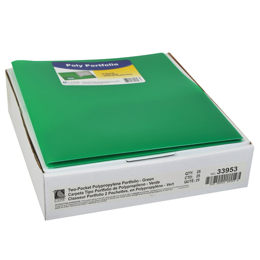 Two-Pocket Heavyweight Poly Portfolio Folder, Green (Set of 25 Folders)