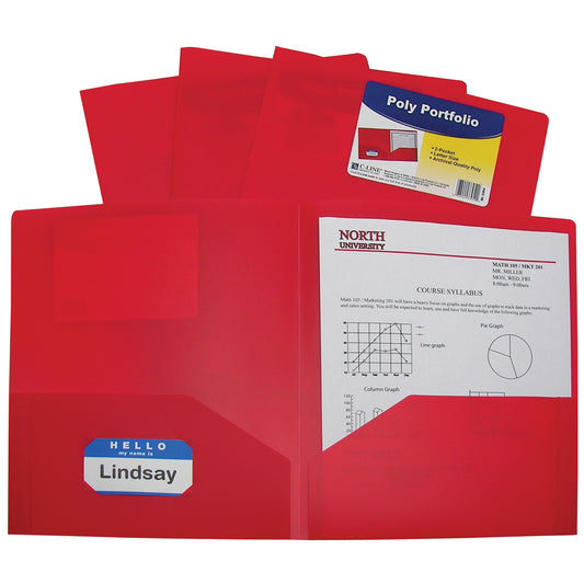 Two-Pocket Heavyweight Poly Portfolio Folder, Red (Set of 25 Folders)