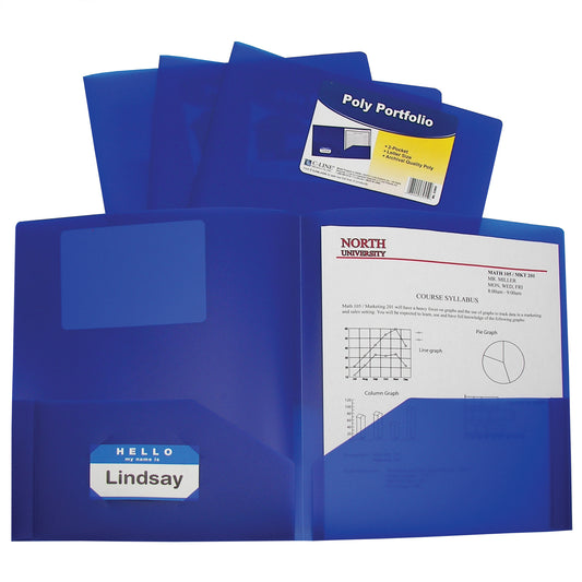 Two-Pocket Heavyweight Poly Portfolio Folder, Blue (Set of 25 Folders)