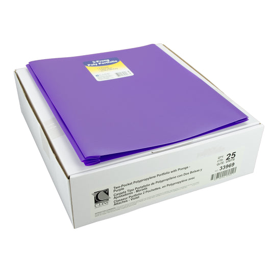 Two-Pocket Heavyweight Poly Portfolio Folder with Prongs, Purple (Set of 25 Folders)