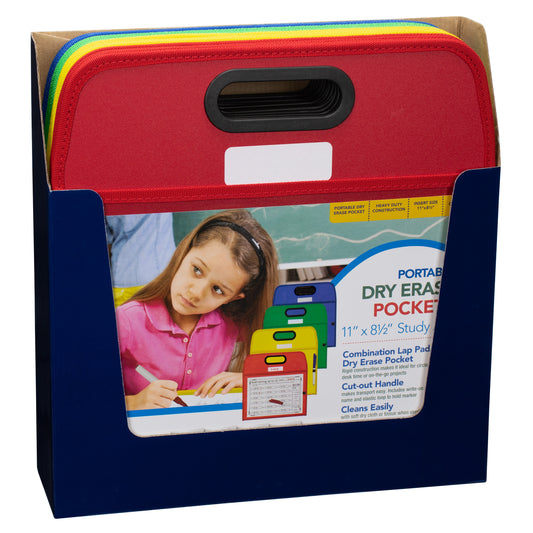 Reusable Portable Dry Erase Pocket, Assorted Primary Colors, 10 x 13, 1/EA (Set of 16 EA)