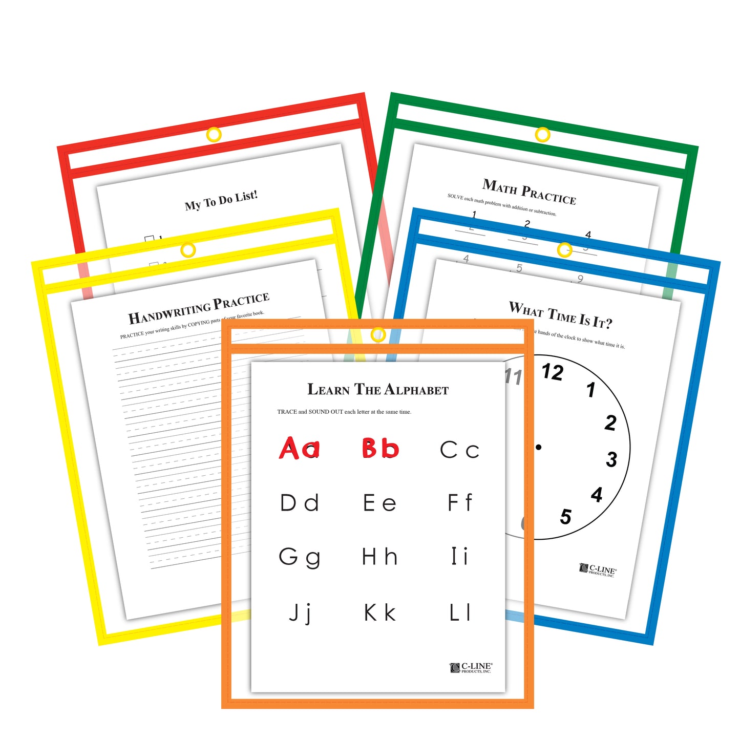 Reusable Dry Erase Pockets, Assorted Primary Colors, 9 x 12, 25/BX, 40620