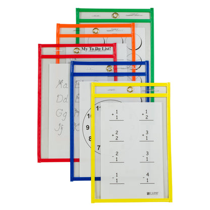 Reusable Dry Erase Pockets, Assorted Primary Colors, 6 x 9, 10/PK, 41610