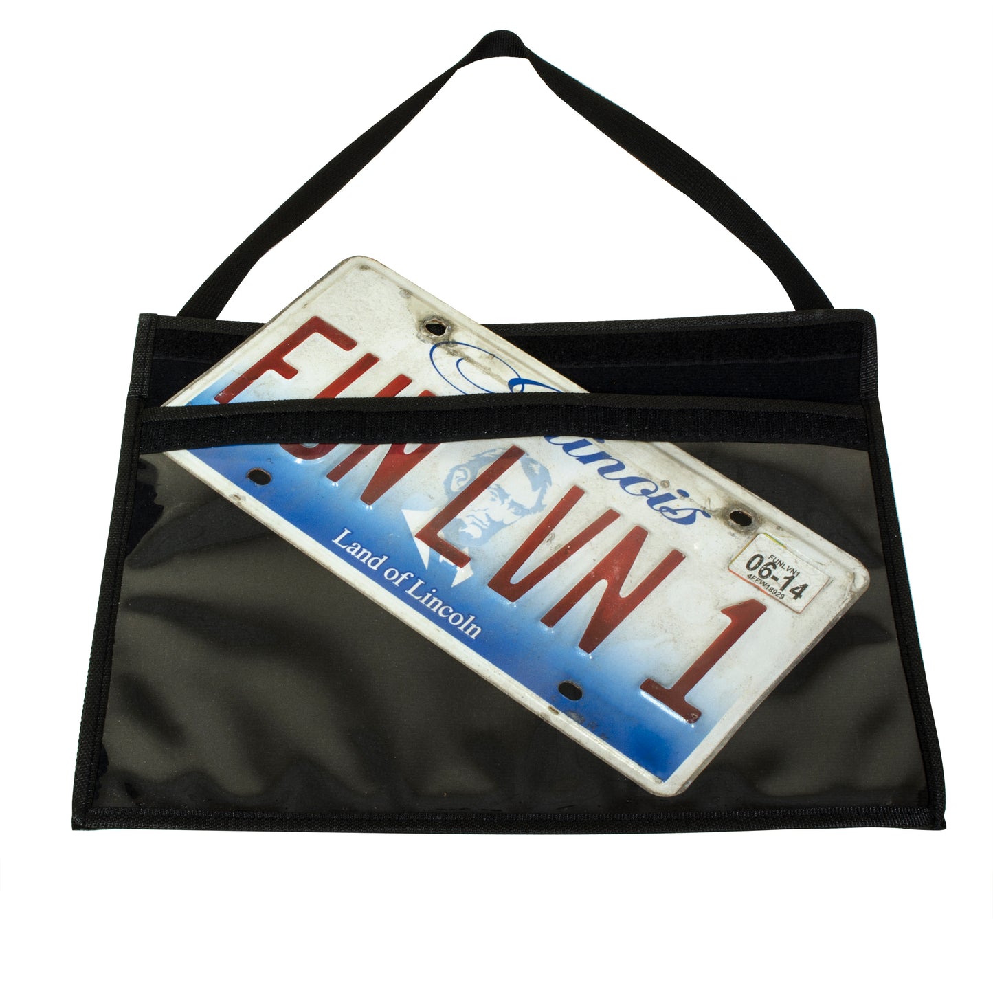 Stitched Shop Ticket/License Plate Holder w/Hanging Strap, Hook and Loop Closure, Clear Front/Black Back (Set of 15 EA)