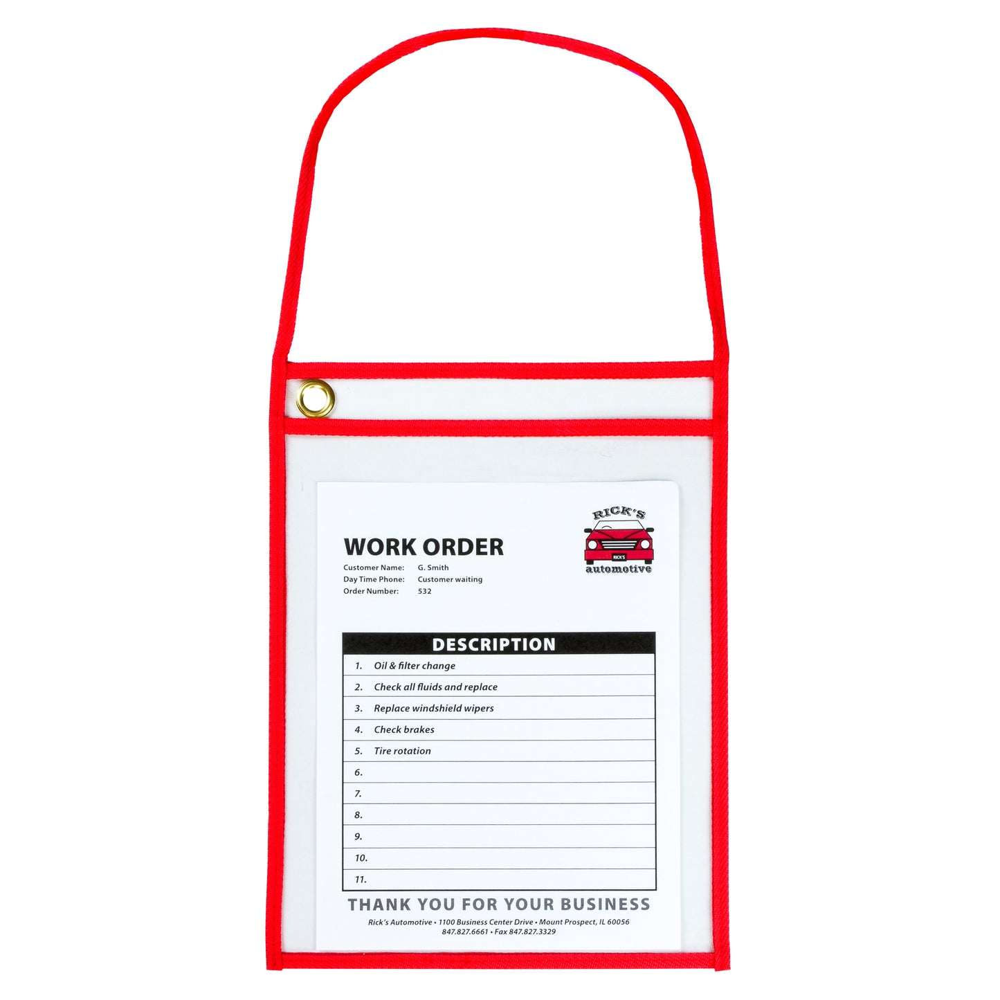 Shop Ticket Holder With Strap, Red, Stitched, both sides clear, 9 X 12, 15/BX, 41924