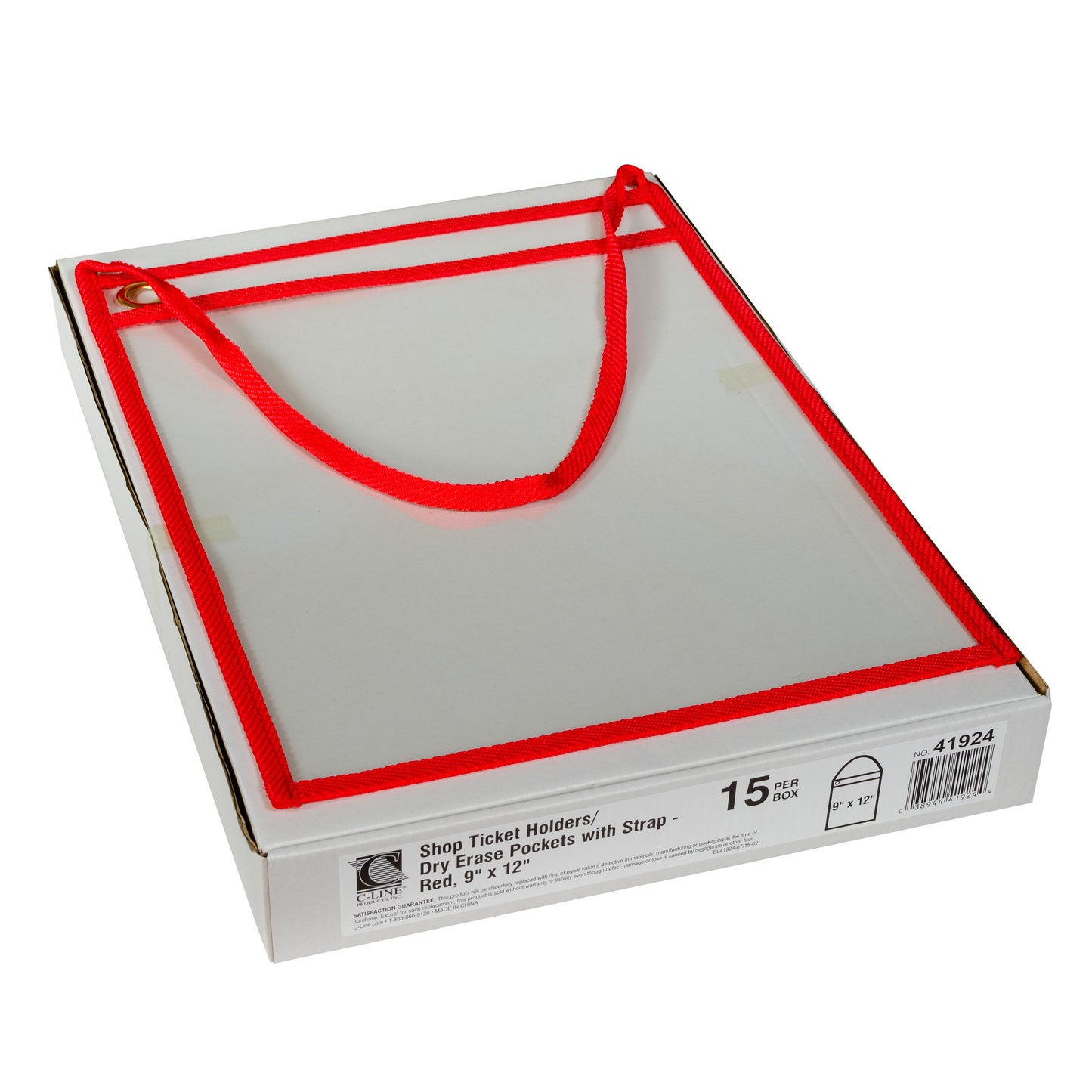 Shop Ticket Holder With Strap, Red, Stitched, both sides clear, 9 X 12, 15/BX, 41924