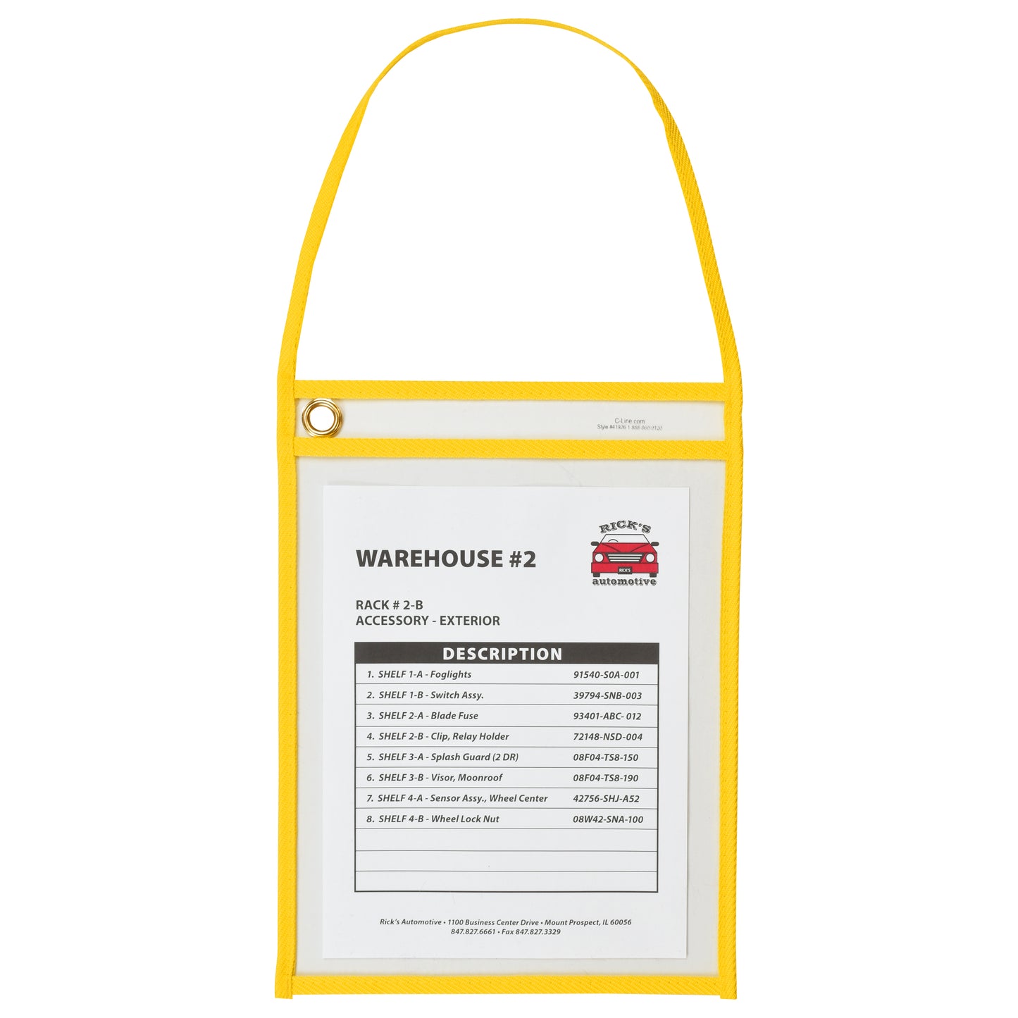 Shop Ticket Holder With Strap, Yellow, Stitched, both sides clear, 9 X 12, 15/BX, 41926