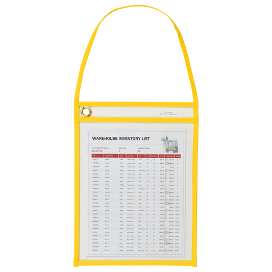 Shop Ticket Holder With Strap, Yellow, Stitched, both sides clear, 9 X 12, 15/BX, 41926