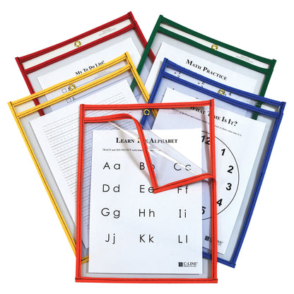 Super Heavyweight Plus Dry Erase Pockets, Assorted Primary Colors, 9 x 12, 25/BX, 42620