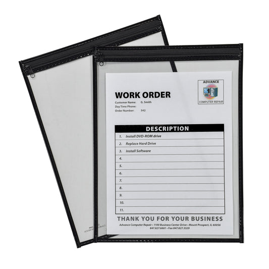 Super Heavyweight Plus Shop Ticket Holder with Zipper Seal, Black, both sides clear, 9 x 12, 15/BX, 43301