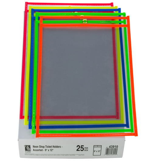 Stitched Shop Ticket Holder, Neon Assorted 5 color, 9 x 12, 25/BX, 43910