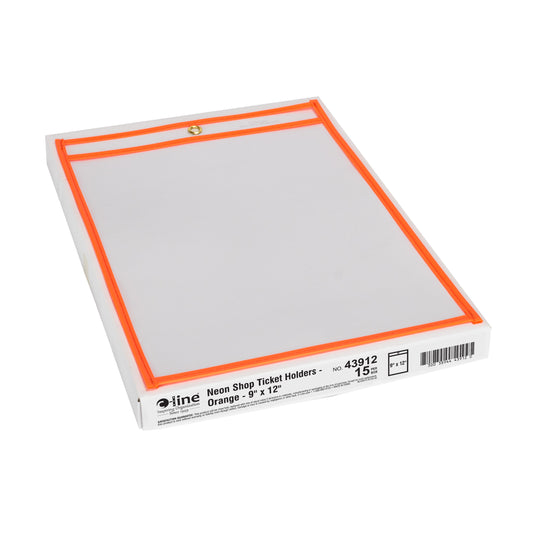 Neon Shop Ticket Holder, Orange, Stitched, both sides clear, 9 x 12, 15EA/BX, 43912