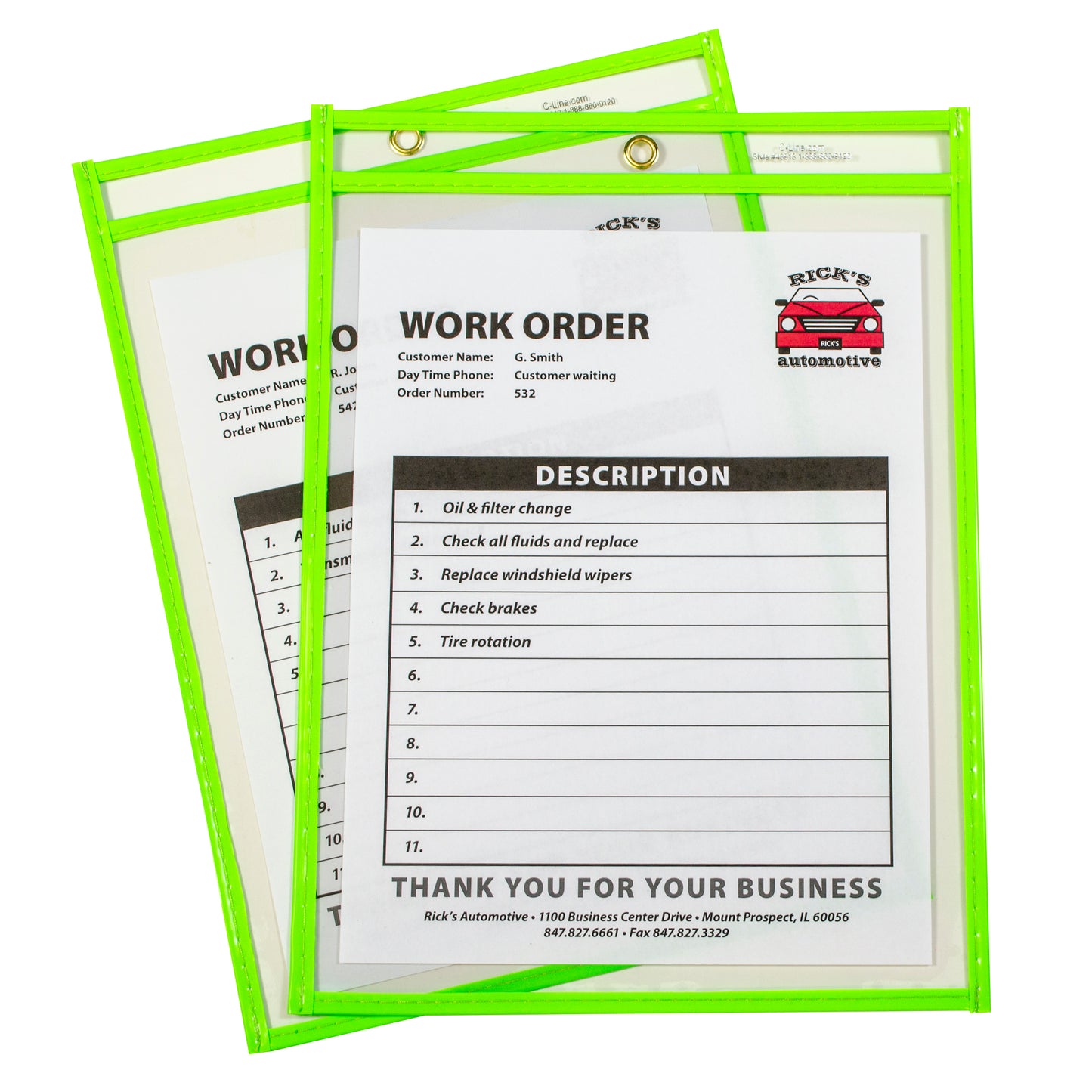 Neon Shop Ticket Holder, Green, Stitched, both sides clear, 9 x 12, 15EA/BX, 43913