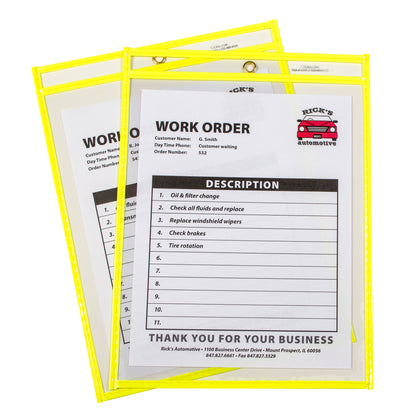 Neon Shop Ticket Holder, Yellow, Stitched, both sides clear, 9 x 12, 15EA/BX, 43916