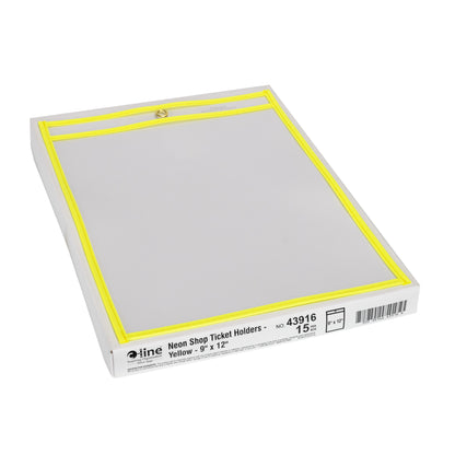 Neon Shop Ticket Holder, Yellow, Stitched, both sides clear, 9 x 12, 15EA/BX, 43916