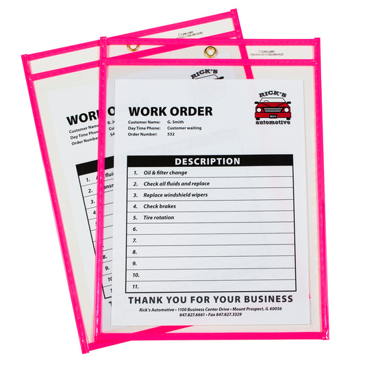 Neon Shop Ticket Holder, Pink, Stitched, both sides clear, 9 x 12, 15EA/BX, 43919