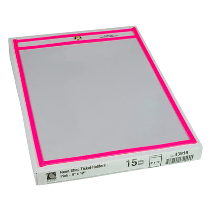 Neon Shop Ticket Holder, Pink, Stitched, both sides clear, 9 x 12, 15EA/BX, 43919