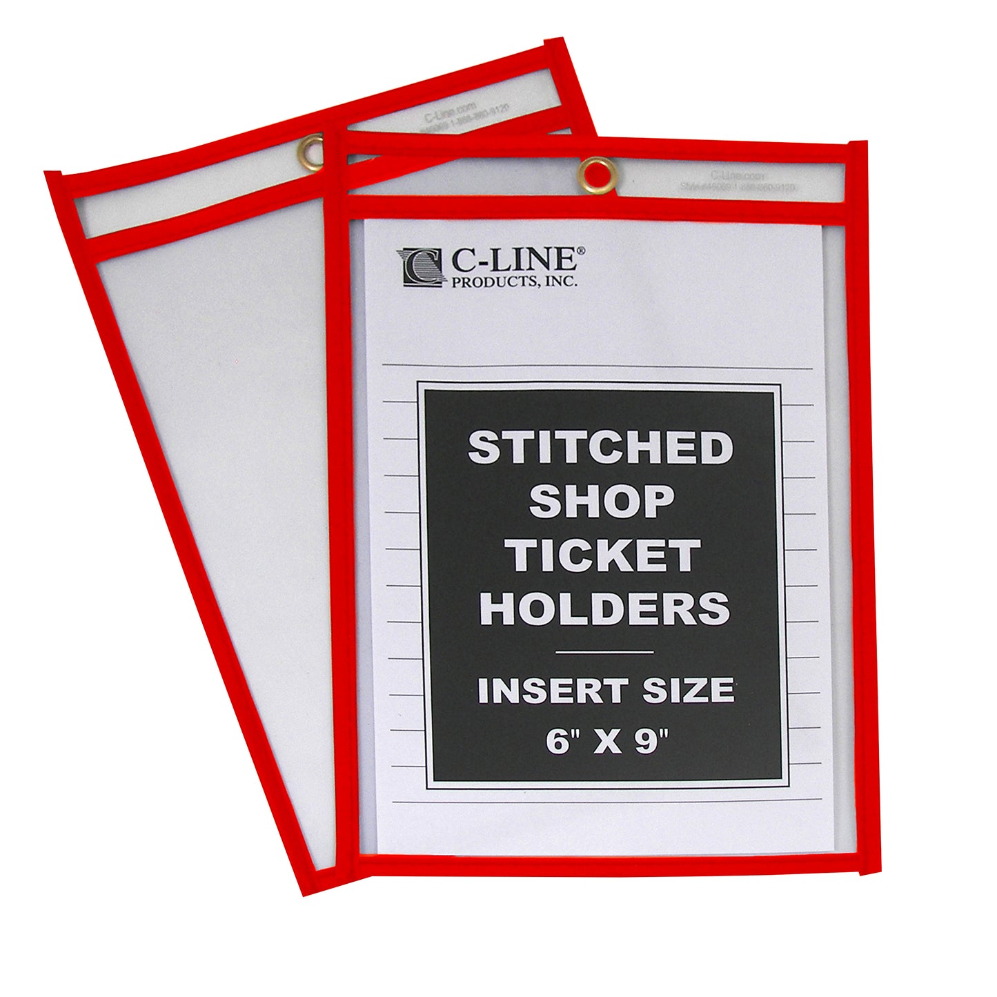 Shop Ticket Holders, Red, Stitched, both sides clear, 6 X  9, 25/BX, 43969