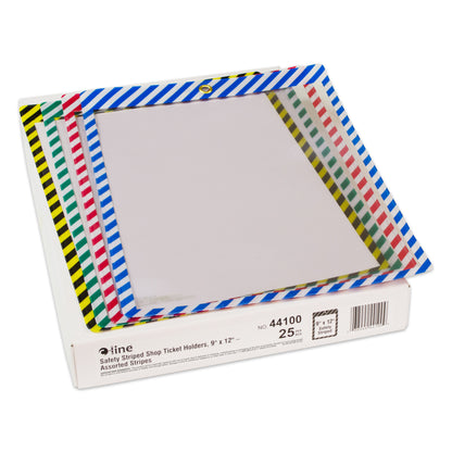 Safety Striped Shop Ticket Holders, Assorted Stripes, both sides clear, 9 x 12, 25/BX, 44100