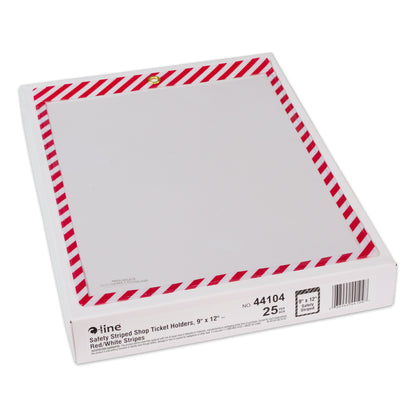 Safety Striped Shop Ticket Holders, Red/White Stripes, both sides clear, 9 x 12, 25/BX, 44104