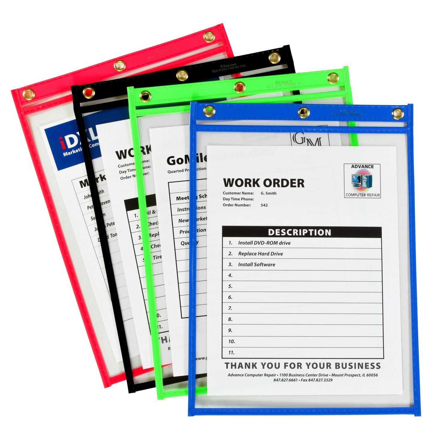 Heavy Duty Super Heavyweight Plus Stitched Shop Ticket Holder, Assorted, 9x12, 20/BX, 50920