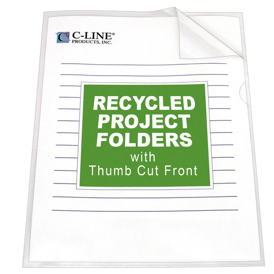 Recycled Project Folders, Clear - Reduced glare, 11 x 8 1/2, 25/BX, 62127