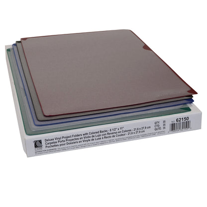 Deluxe Vinyl Project Folders With Colored Backs, 11 x 8 1/2, 35/BX, 62150