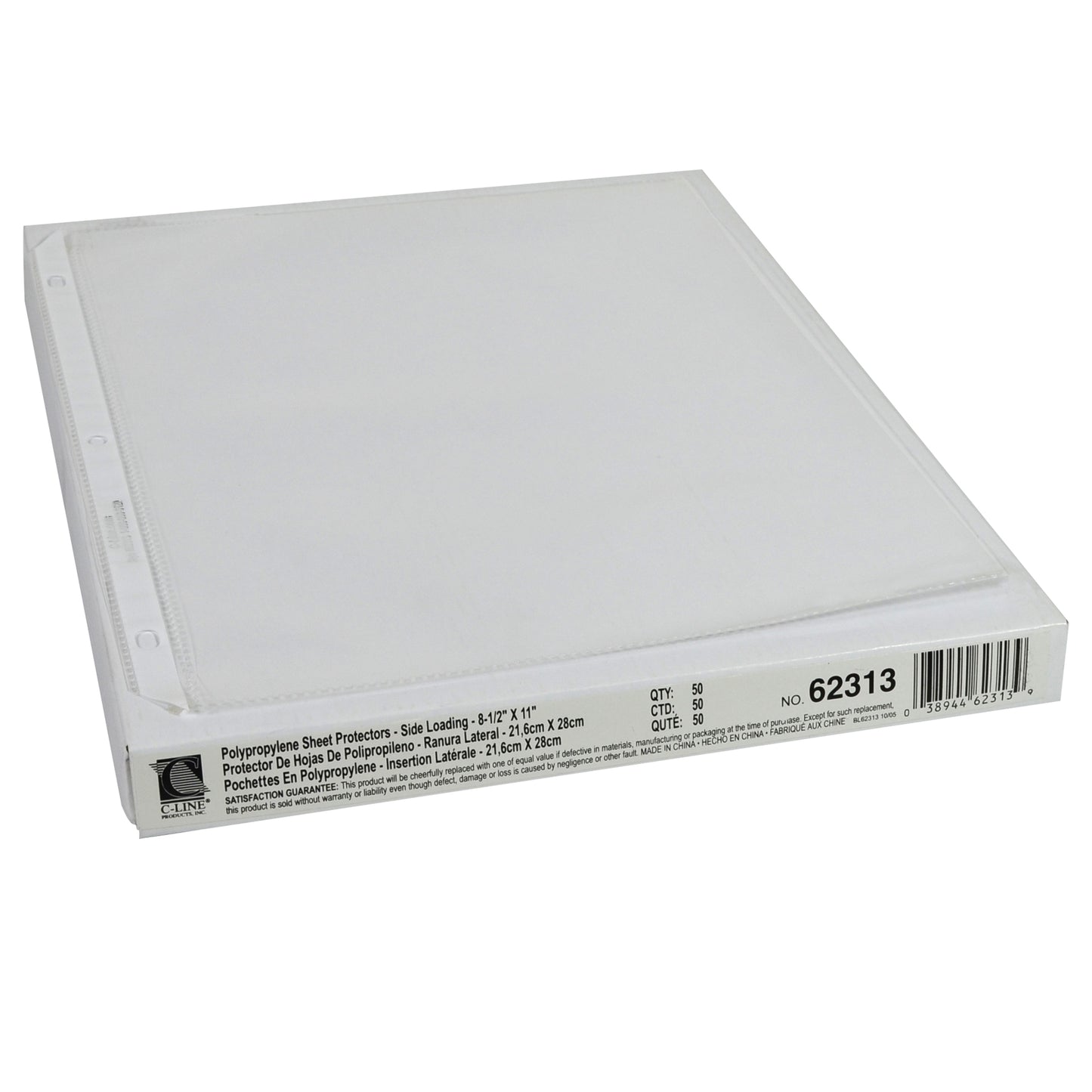 Side Loading Polypropylene Sheet Protector, clear, 11 x 8 1/2, 50/BX, 62313